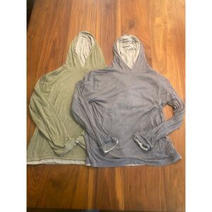 Bundle of 2 Boys Gray Green Long Sleeve Hoodie Lined Pullover Shirts Size XL
